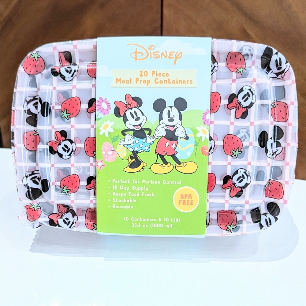 New 20pc Disney Minnie and Mickey Strawberry Checkered Food Storage Containers